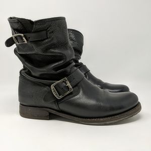 Frye Veronica Black Motorcycle Slouch Boots